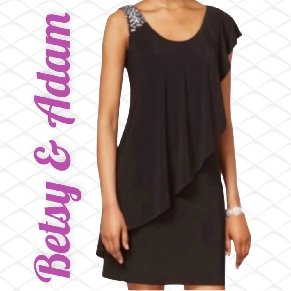 NWT Betsy & Adam Sequined Ruffled LBD Mini Party Dress, Size‎ 2P